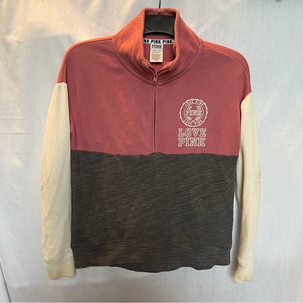 Pink Women's Light Sweatshirt 1/2 Zip Gray/Pink/Cream Size XS